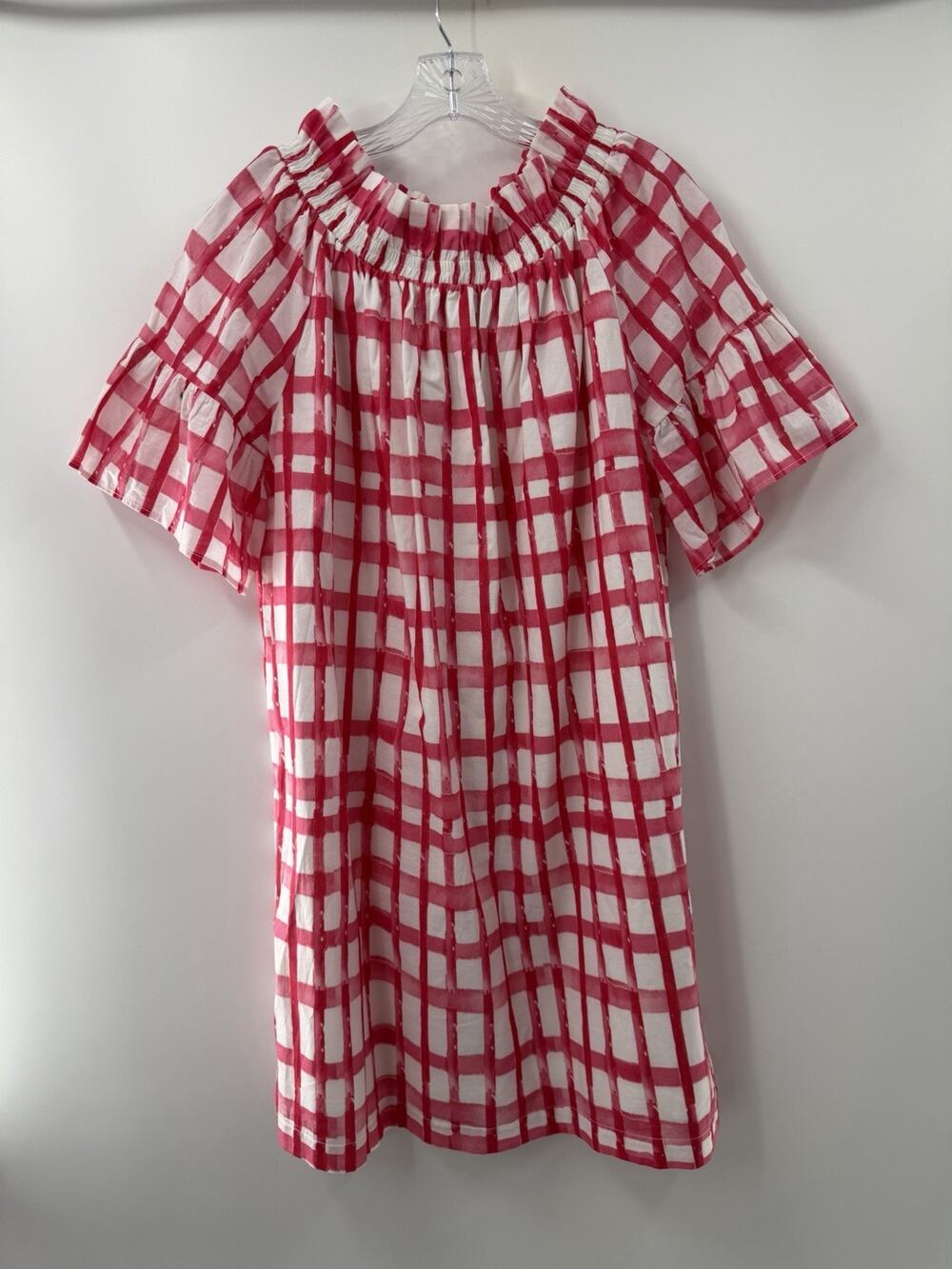 Brooke Wright Women!/ Short Flutter Sleeve Off Shoulder Lucy Dress Red White M/L